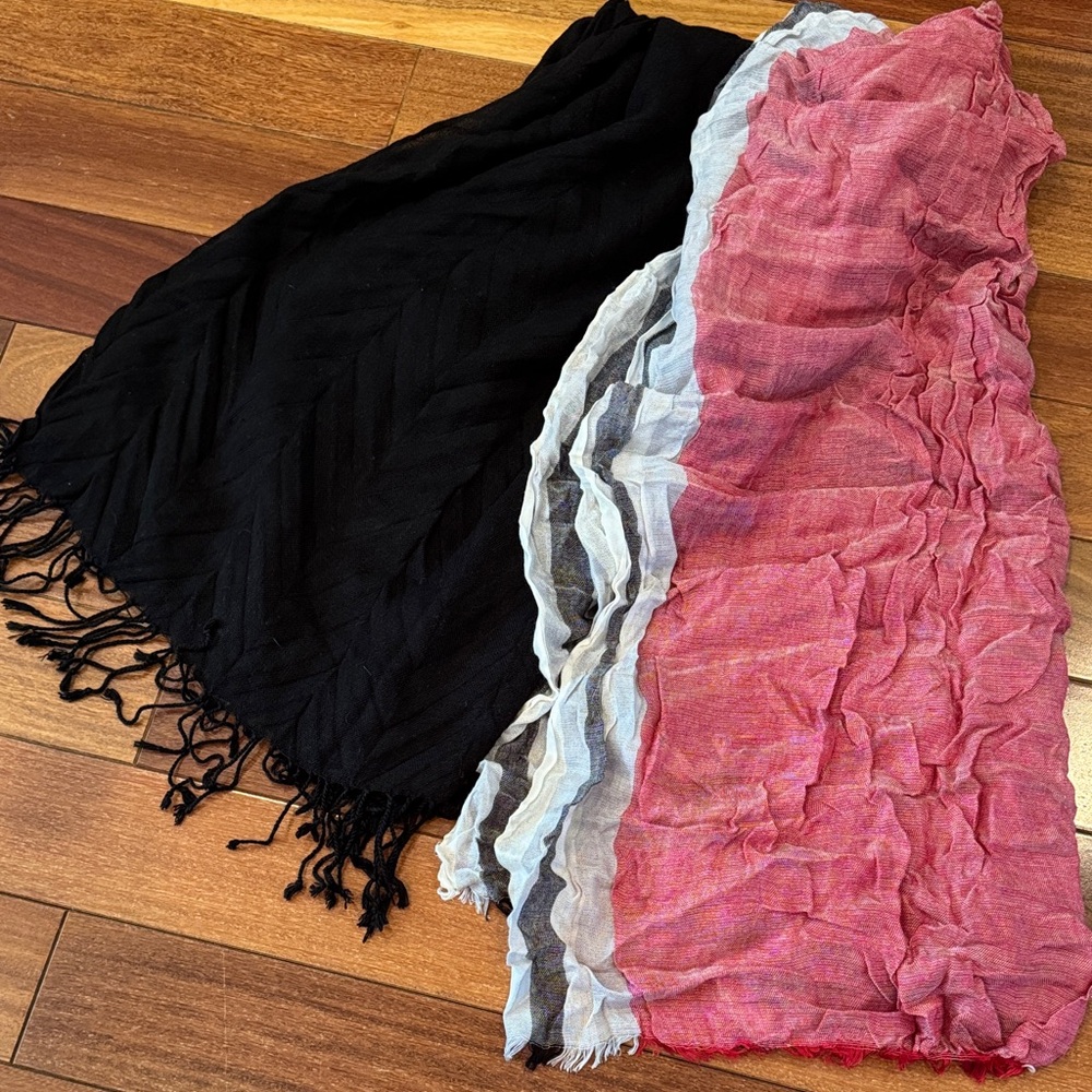 Black and Red/Gray Fringed Scarves